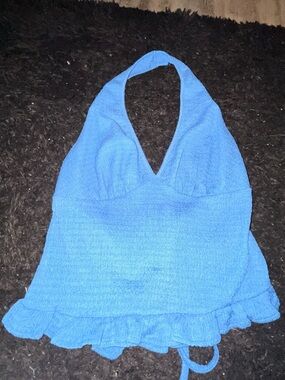 Cupshe Bright Blue Textured Tie-Front Halter Top